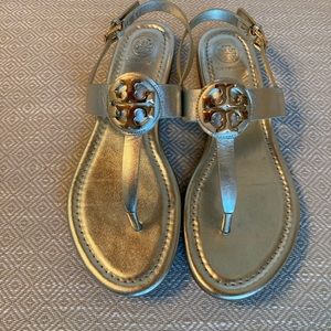 Tory Burch Metallic Leather T-Strap Sandal 7.5